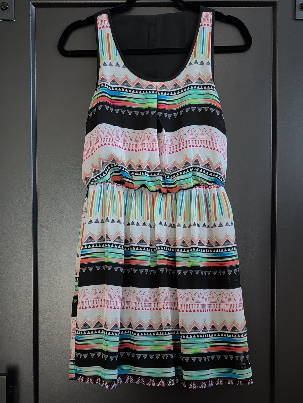 City Triangles Multicolor Aztec Stripe Midi Dress in Black and Multi